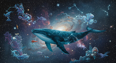 Fototapeta premium Shark swimming underwater in ocean aquarium with coral reef and marine life