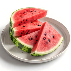 slices of juicy and tasty watermelon on a white plate