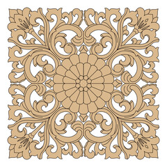 An elegant symmetrical floral scroll pattern showcases classic ornamental design.