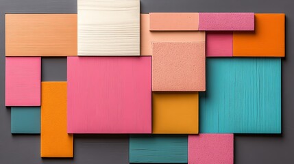 A geometric display of mop heads and sponges in a vibrant modern art style
