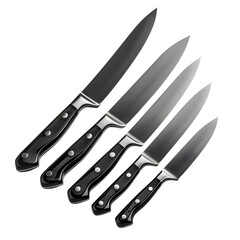 High-resolution product photo of a brushed steel ceramic knife set isolated on a seamless white background. No props. --s 250 --v 6.0