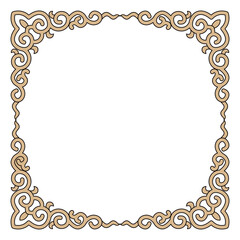 An elegant decorative frame with swirling beige and black lines forms a beautiful border.