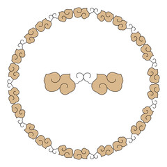 Traditional oriental cloud pattern forms a decorative round border and a central element.