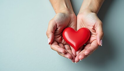 Obraz premium Red Heart Symbol in Hands for Love and Care Concept