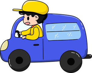 Vector illustration of delivery man. Cartoon delivery man character.