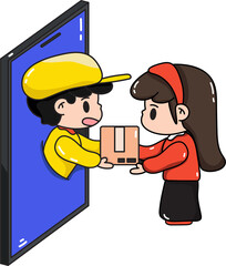 Vector illustration of delivery man. Cartoon delivery man character