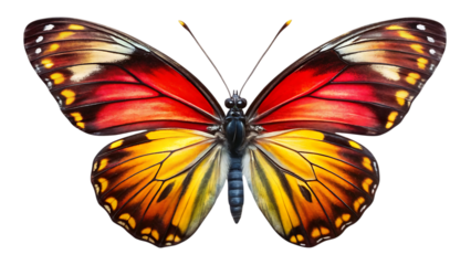 Beautiful butterfly with black yellow and red wing isolated - on a white background. png