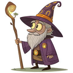 Wizard with Magic Staff: A wise wizard with a long white beard and a pointed hat holds a mystical staff with glowing energy and a sense of enchantment and knowledge.