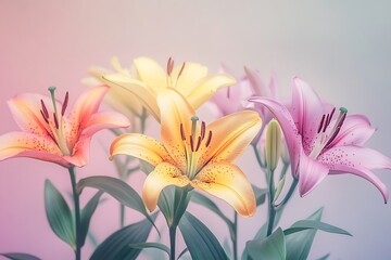 Naklejka premium Artistic arrangement of multicolored lilies scattered on a cream fabric with natural shadows 