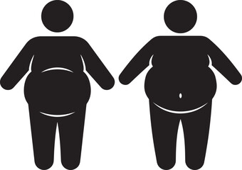 Two obese figures side by side silhouette