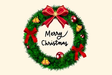 Watercolor Merry Christmas Wreath Illustration.