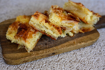 Bakery .Home made  cheese pie  with phyllo pastry and organic eggs. Bulgarian banitsa