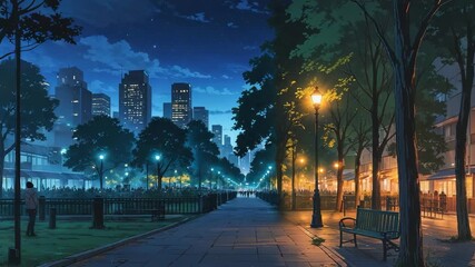 Leaning man gazing walkway at riverside park promenade, with couple walking beneath lamp posts - Powered by Adobe