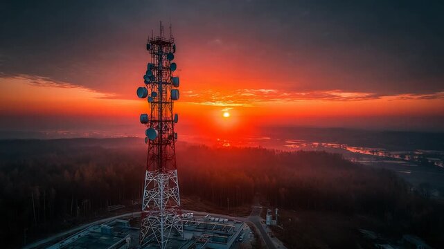 Sunrise over a telecommunication tower