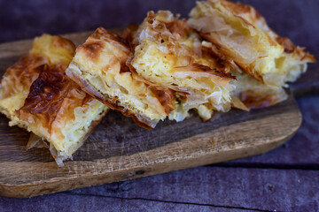Bakery .Home made  cheese pie  with phyllo pastry and organic eggs. Bulgarian banitsa