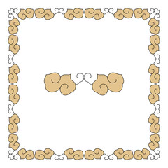 Decorative Asian style cloud patterns form an ornate square frame border.
