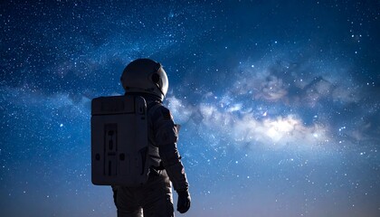Astronaut gazing at starry expanse above