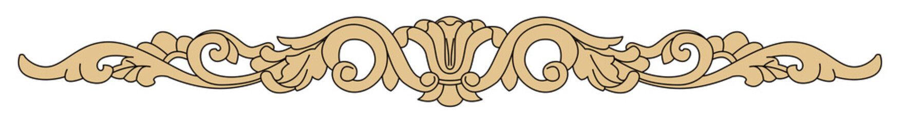 An elegant decorative scroll ornament featuring classic symmetrical leaf details.