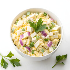 top view delicious egg salad on light background