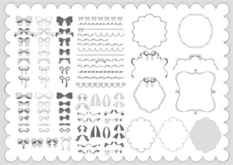 Obraz premium 手書き風のリボンセット モノクロ