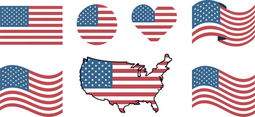 Obraz premium Collection of american flags in various shapes and styles