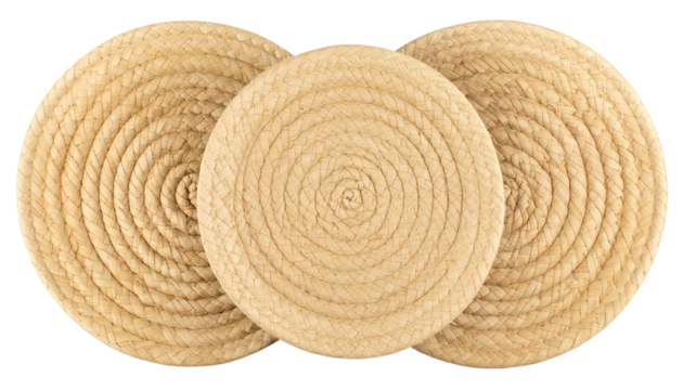 Eco-friendly natural fiber placemats with woven design, isolated on a transparent background - Powered by Adobe
