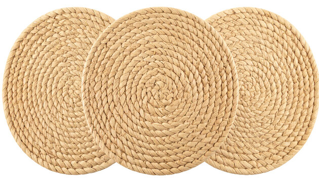 Eco-friendly natural fiber placemats with woven design, isolated on a transparent background