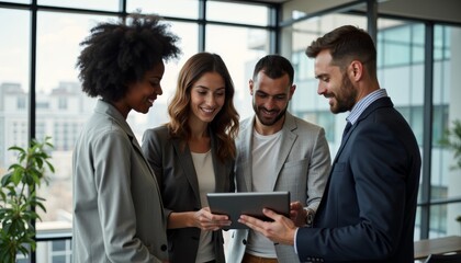 Fototapeta premium Group of Professionals Collaborating in Modern Office Setting