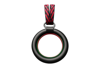 Decorative black and red keychain with circular design for easy access
