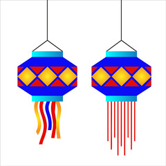 Vibrant Hanging Lanterns with Diamond Patterns and Colorful Tassels Illustration