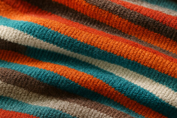 Close Up of Colorful Striped Woven Fabric High-Resolution Textile Texture with Folded Detail