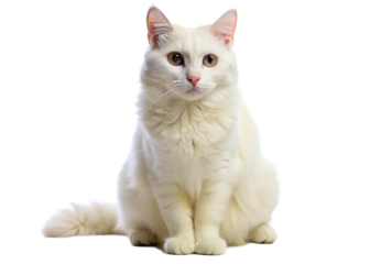 Healthy organic roaming natural white and village cat isolated on white background