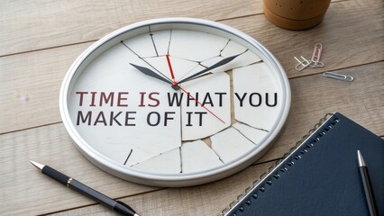 Inspirational Quote on Broken Clock Symbolizing Time Management