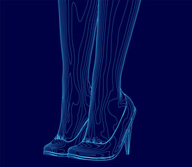 A woman's legs in sleek high-heeled boots stand out against a vibrant blue background. The pointed toe and elevated heel add a sophisticated contour to the female silhouette.