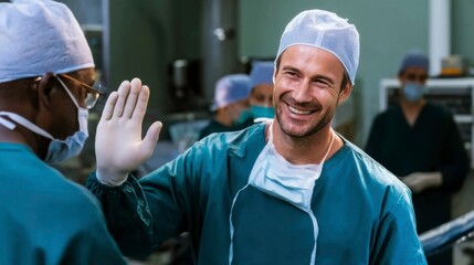 Surgical team collaboration operating room professional interaction hospital close-up healthcare innovation