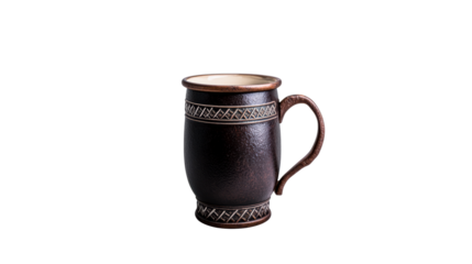 Ceramic mug with intricate design on transparent background