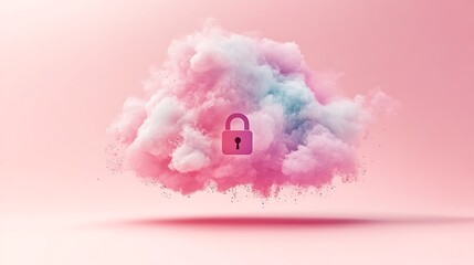 Pink cloud with a lock graphic.