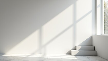 Obraz premium Bright Minimalist Interior with Light and Shadow on Empty Wall Space