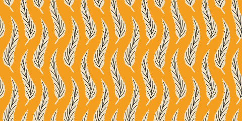 Seamless autumn pattern with colorful leaves. Fall color palette with flat vector abstract leaf background