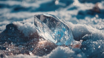 Obraz premium Macro ice crystal formation on a frozen lake shore line 