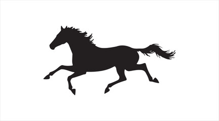 Illustration of a horse in motion. Black horse outline

