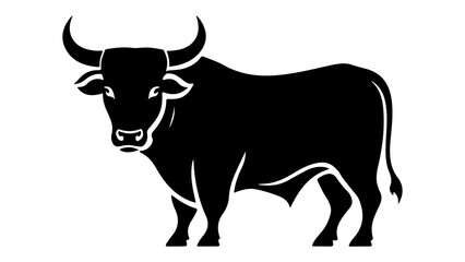 black and white shape of a cow standing and looking, simple black shape of a cow standing and staring, simple standing and looking cow black shape vector illustration