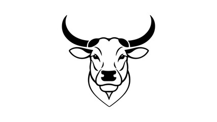 cow face head silhouette illustration, vector line art black illustration of a cow face silhouette 