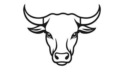simple little bit smiling cow head shape vector illustration line art