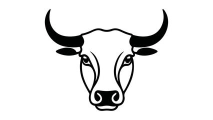 Minimalist Black and White Bull Head Illustration With Bold Lines, Bold black and white depiction of a bull's head