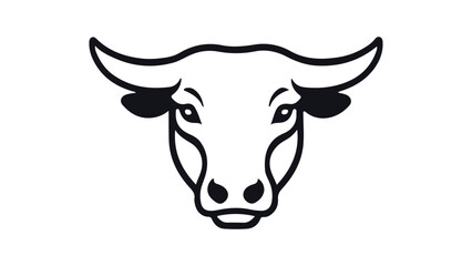 Minimalist Black and White Cow Head Logo for Design or Branding, Stylized illustration of a cow's head depicted using simple black lines on a white background