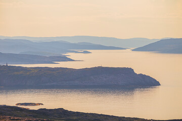 Beautiful northern landscape in the Teriberka Nature Park on the shore of the Barents Sea.