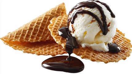 Vanilla Ice Cream with Chocolate Sauce on Waffle