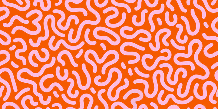 Abstract pink line pattern on orange background seamless vector design