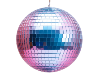 Floating Disco Ball with Pink and Blue Neon Glow, Party Lighting, Transparent PNG